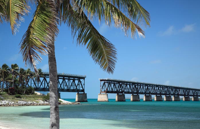 A view of the old railway that used to span the water, seen from Bahia Honda State Park